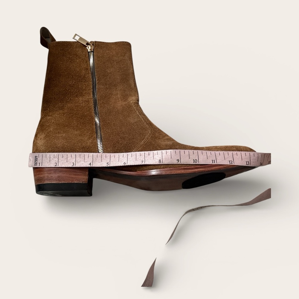 Custom Made Brown Suede Side Zip Boots 12 - 13‎ Leather Sole Artisan Pointed Toe - Picture 11 of 11